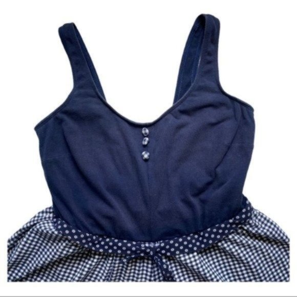 Vintage One Piece Romper Shorts Bathing Suit Blue Plaid Checkered one piece - Picture 6 of 13